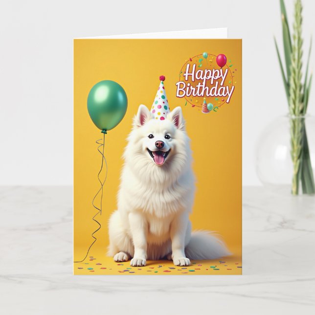 Glad Vit Hund Hatt Kort (Framsida)