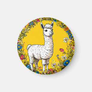 Glad vit lama magnet