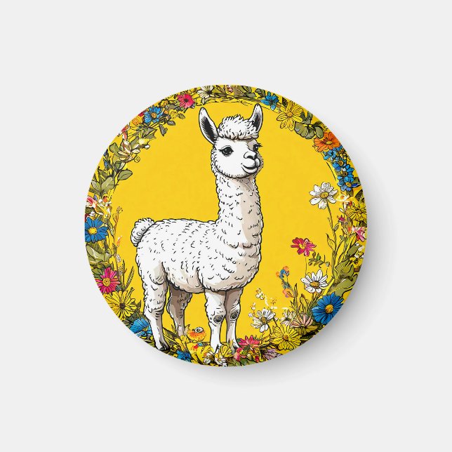 Glad vit lama magnet (Framsidan)