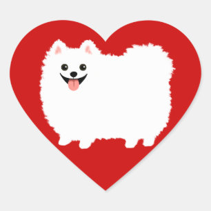 Glad Vit Pomeranian Hjärtformat Klistermärke
