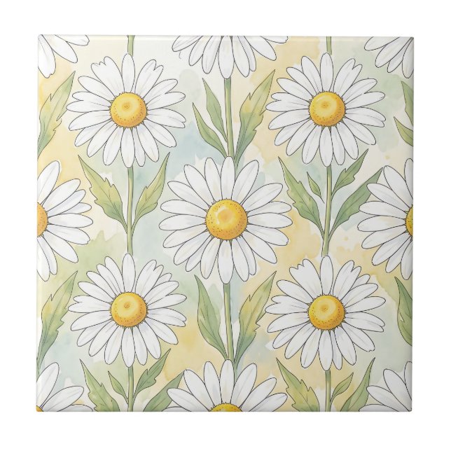 Glad vit tusenskönas blommönster kakelplatta (Framsidan)