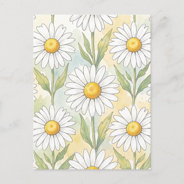 Glad vit tusenskönas blommönster vykort (Framsida)