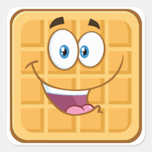 Glad Waffla Kawaii Leende Frukostmat Fyrkantigt Klistermärke