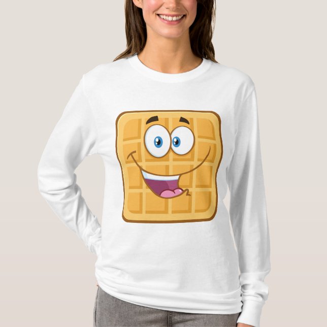 Glad Waffla Kawaii Leende Frukostmat T Shirt (Framsida)