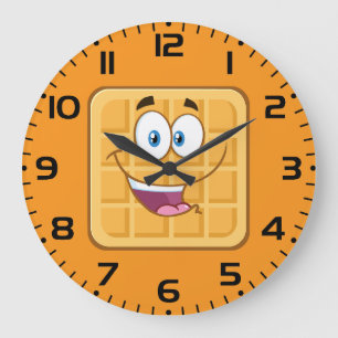 Glad Waffle Kawaii Leende Frukostmat Stor Klocka
