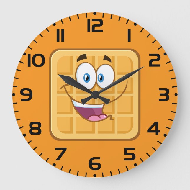 Glad Waffle Kawaii Leende Frukostmat Stor Klocka (Framsida)