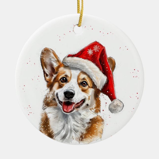 Glad Welsh Corgi Hund Jul Personlig Julgransprydnad Keramik (Framsidan)