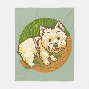 Glad Westie på naturstig Fleecefilt