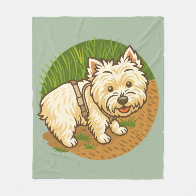 Glad Westie på naturstig Fleecefilt (Framsidan)
