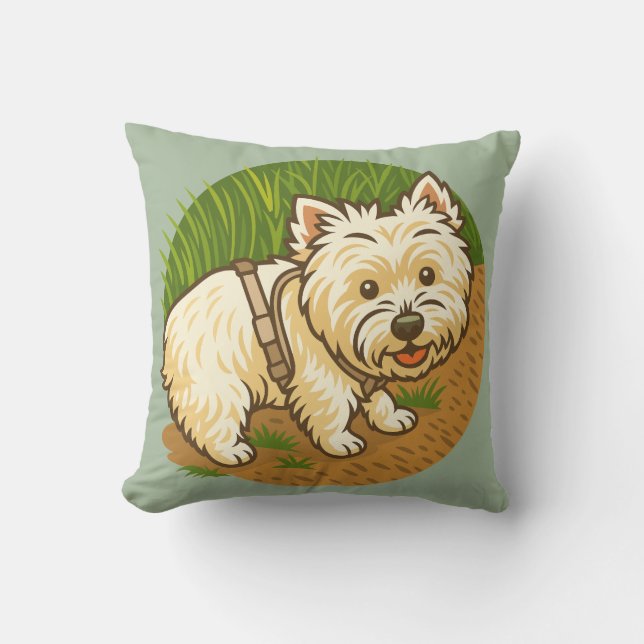 Glad Westie på naturstig Kudde (Framsida)
