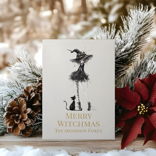 Glad Witchmas Stående Häxa Anpassad Högtidskort Julkort