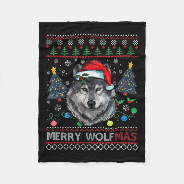 Glad Wolfmas God Jul Varg Fula Jultröja Fu Fleecefilt (Framsidan)