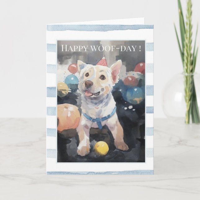 Glad Woof-Dagen Hund Födelsedagskort | Söt akvarel Kort (Framsida)