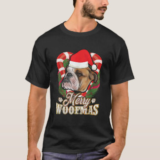 Glad Woofmas Engelsk Bulldog Med Tomtehatt T Shirt