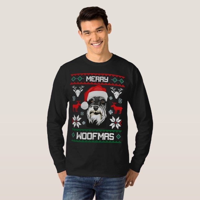Glad Woofmas för miniatyrSchnauzer jul T Shirt (Hel framsida)
