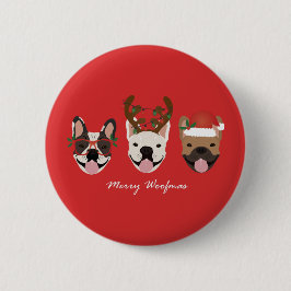 Glad Woofmas Franska Bulldoggar Julhuvuden Knapp