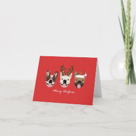 Glad Woofmas Franska Bulldoggar Julhuvuden Kort