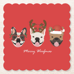 Glad Woofmas Franska Bulldoggar Julhuvuden Underlägg Papper