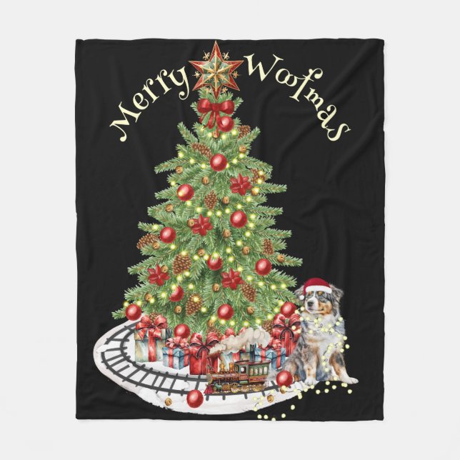 Glad Woofmas Hund Design- Australian Shepherd Fleecefilt (Framsidan)
