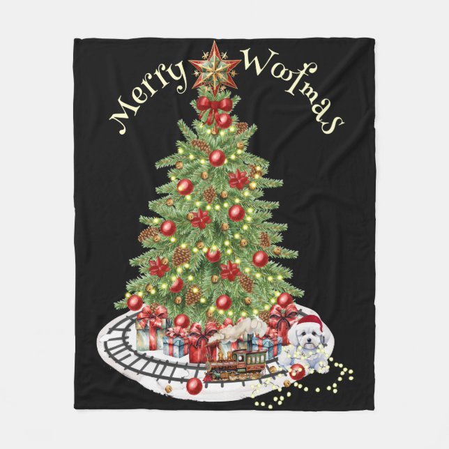 Glad Woofmas Hund Design - Bichon Frise Fleecefilt (Framsidan)