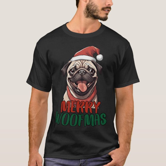 Glad Woofmas Pys Pug Hund T Shirt (Framsida)