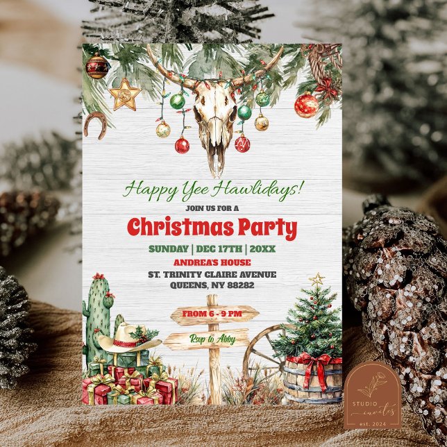 Glad Yee Hawlidays Cowboy Västern Julfest Inbjudningar (Skapare uppladdad)