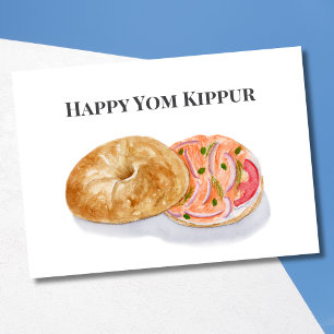 Glad Yom Kippur Akvarell Bagels Rökt Lax Kort