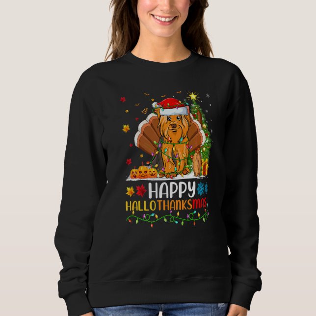 Glad Yorkshire Terrier Hund Hellothanksmas T Shirt (Framsida)