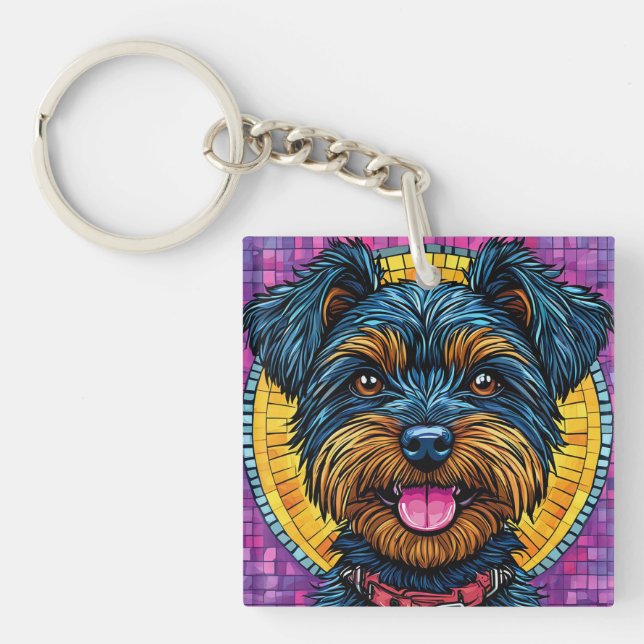Glad Yorkshire Terrier Hund i Mosaikstil (Framsidan)