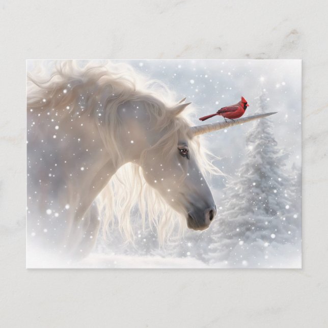 Glad Yule Enhörning och Kardinal  Helg Vykort (Framsida)