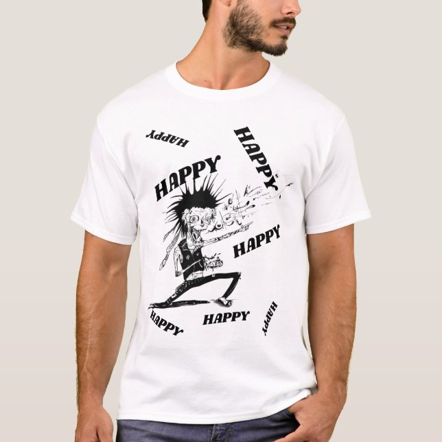 GLAD ZOMBIE, VIT T-HÄRRE FÖR MÄN T SHIRT (Framsida)