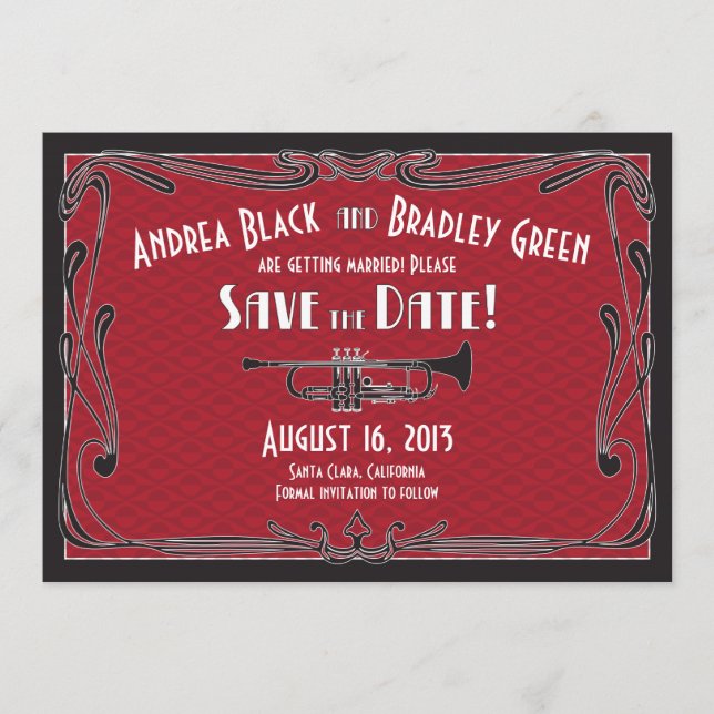 Glada 20-tal Trumpetbröllop Spara Datum Datumet (Framsida)