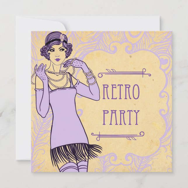 Glada 20-talets Flapper-flicka Retro-festinvitatio Inbjudningar (Framsida)