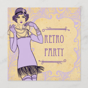 Glada 20-talets Flapper-flicka Retro-festinvitatio Inbjudningar