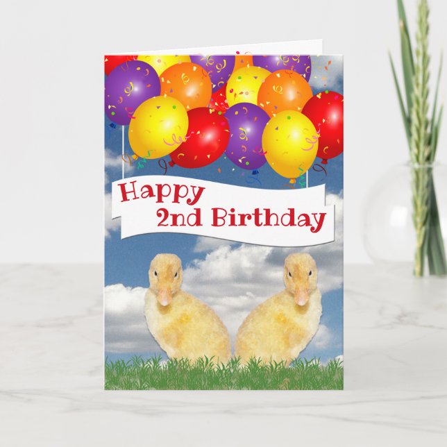 Glada 2-års födelsedag Ankor Färgglada ballonger Kort (Framsida)