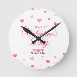 Glada Alla Hjärtans Dag med rosa hjärtan Rund Klocka