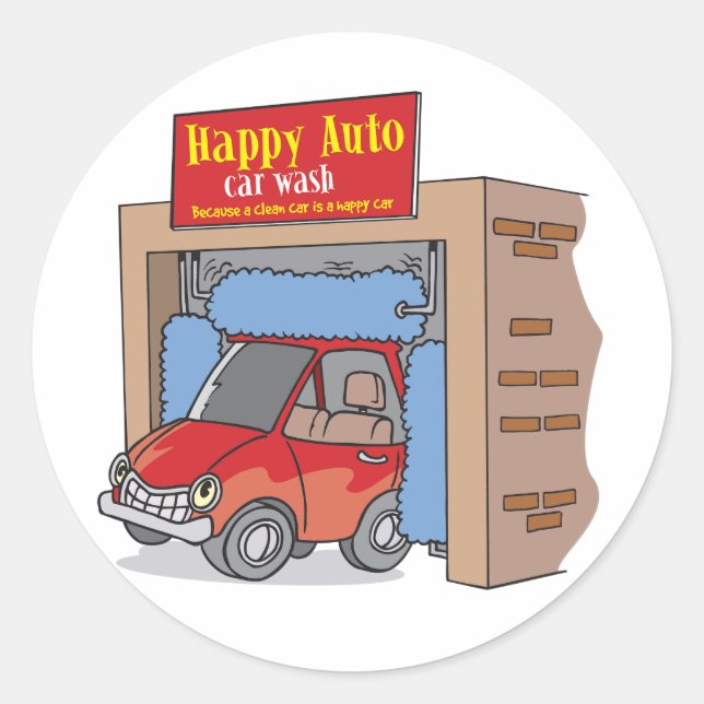 Glada Auto Biltvätt Klistermärken (Framsida)