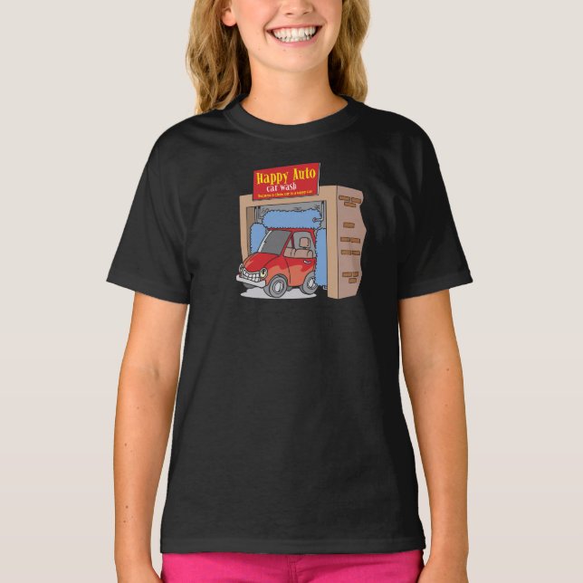 Glada Auto Biltvätt Tjej T-Shirt (Framsida)