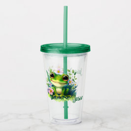 Glada barn grön groda take away mugg