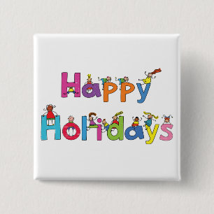 Glada Barn Julfirande Stavfigur Typografi Knapp