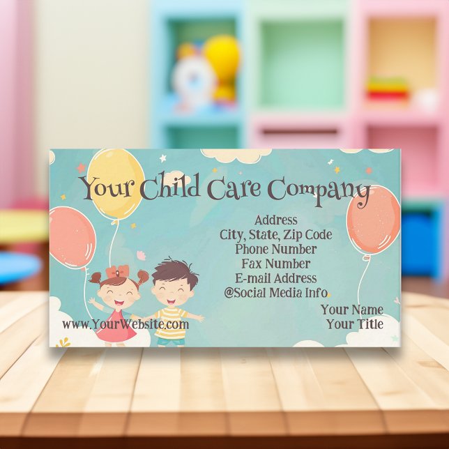 Glada Barn och Ballonger Barnomsorg Dagis Barn Visitkort (child care business cards)
