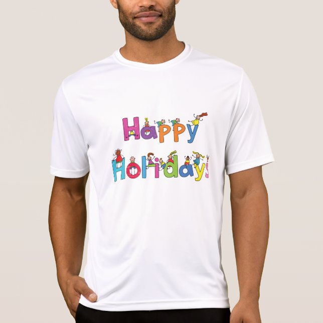Glada Barn Semester Stickfigur Typografi T Shirt (Framsida)
