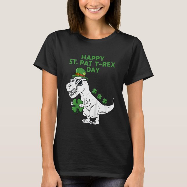 Glada barn St Pat Trex Day Dino Patricks Day Lucky T Shirt (Framsida)
