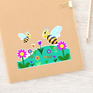 Glada bin i ett blomsterfält klistermärken