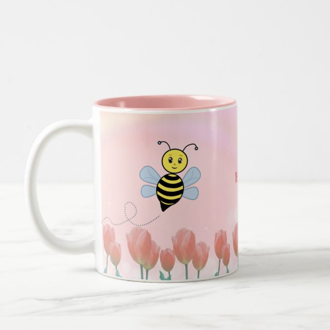 Glada bin och rosa tulpaner Två-Tonad mugg (Vänster)