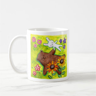 Glada björn- och kaninpar på gräs Älskande par Kaffemugg