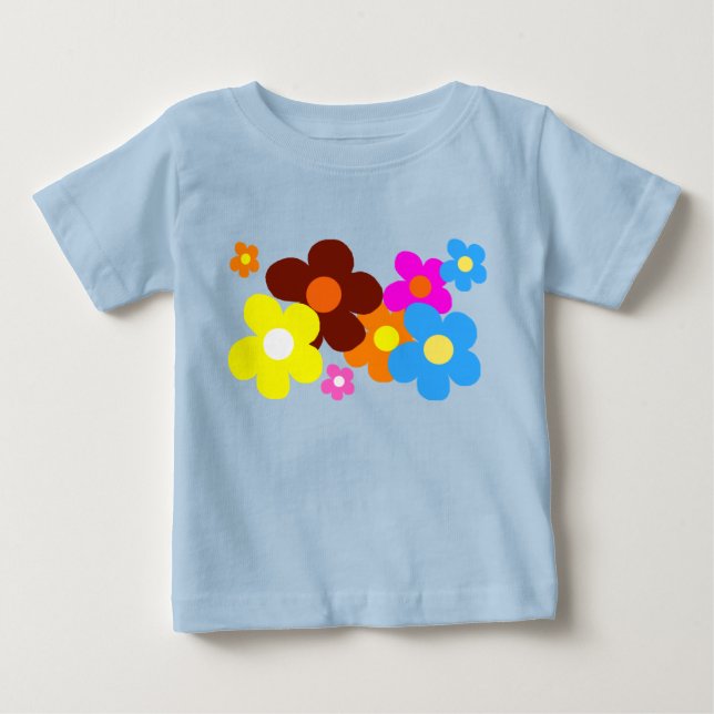 Glada blommor blekblå t shirt (Framsida)