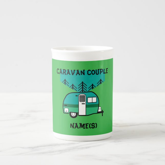 Glada Campare Caravanfirande Roliga Husvagnar Två- Benporslin Mugg (Framsidan)