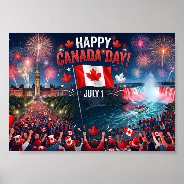 Glada Canada-dagsfirande fyrverkerier Poster (Framsidan)