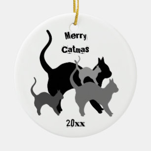 Glada Catmas helgdagkatter Julgransprydnad Keramik